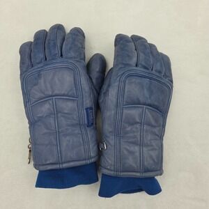VTG 80s CONROY Blue Leather GLOVES Ski Snow Mobile Men's Size Medium